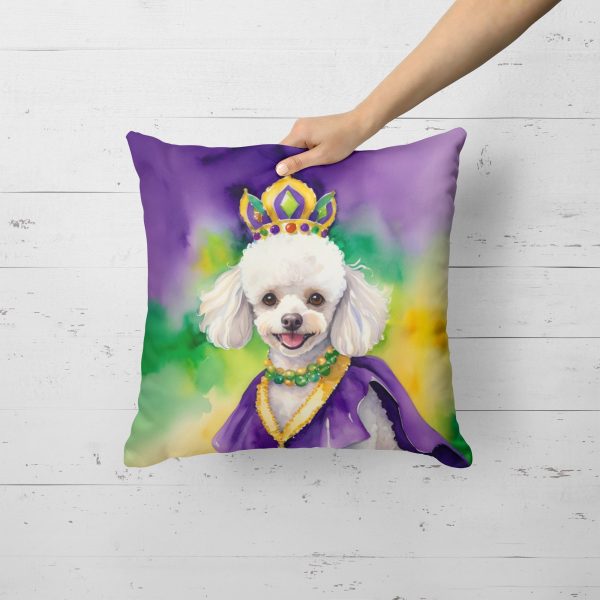 White Poodle King of Mardi Gras Throw Pillow Cheap - Image 2