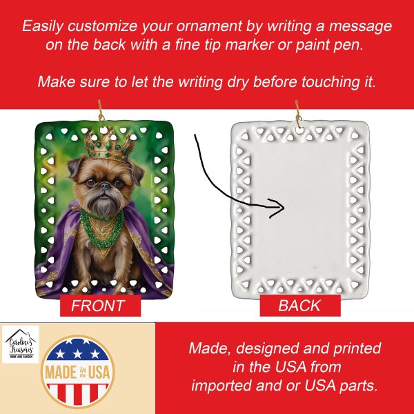 Brussels Griffon King of Mardi Gras Porcelain Ornament Cheap - Image 3