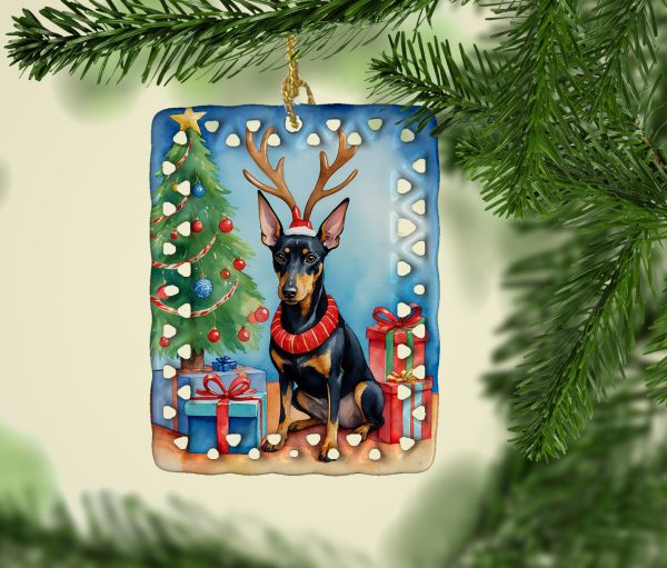 Manchester Terrier Christmas Reindeer Porcelain Ornament Sale - Image 2