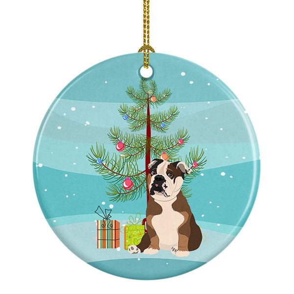 English Bulldog Chocolate Tan Christmas Ceramic Ornament Online Sale