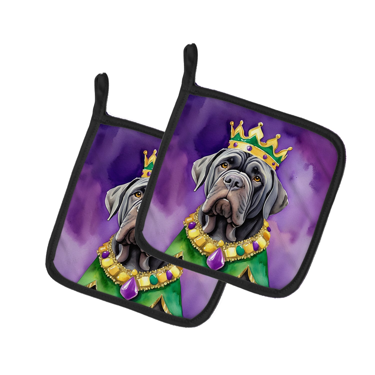 Neapolitan Mastiff King of Mardi Gras Pair of Pot Holders Cheap