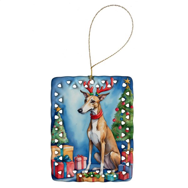 Greyhound Christmas Reindeer Porcelain Ornament Online Sale