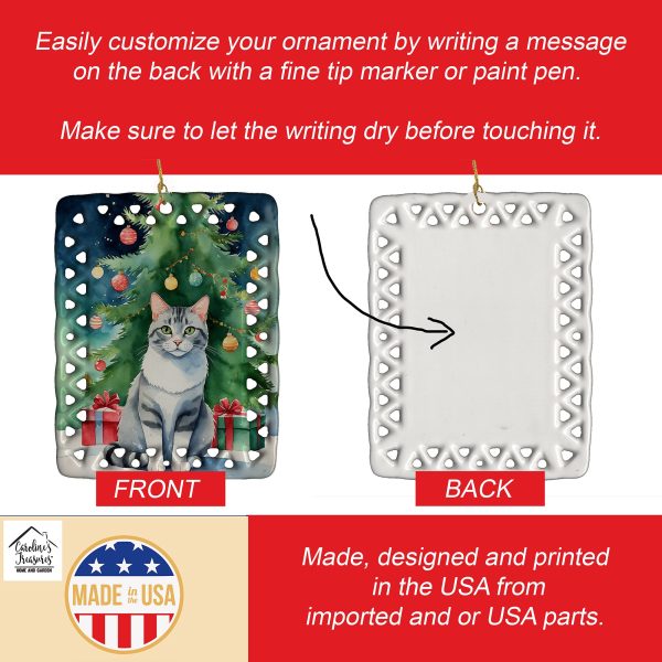 Aegean Cat By the Christmas Tree Porcelain Ornament Online - Image 3