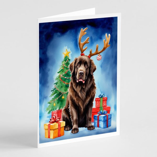 Chocolate Newfoundland Christmas Reindeer Greeting Cards Pack of 8 For Discount