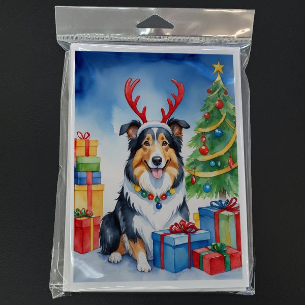 Collie Christmas Reindeer Greeting Cards Pack of 8 For Sale - Image 3