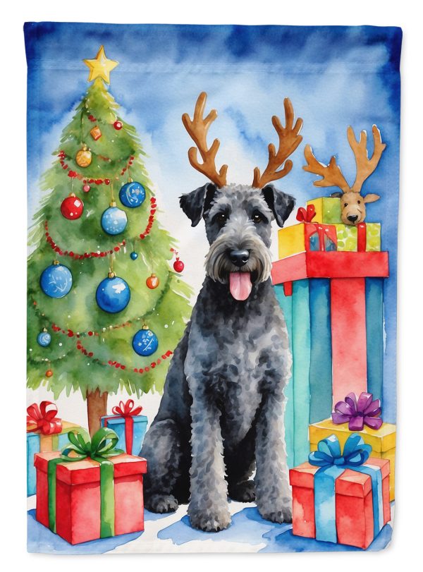 Kerry Blue Terrier Christmas Reindeer House Flag on Sale