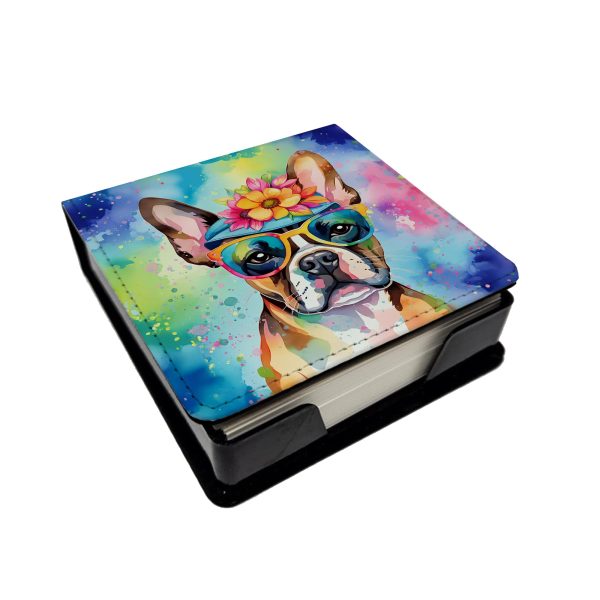 Boston Terrier Hippie Dawg PU Leather Note Paper Holder on Sale