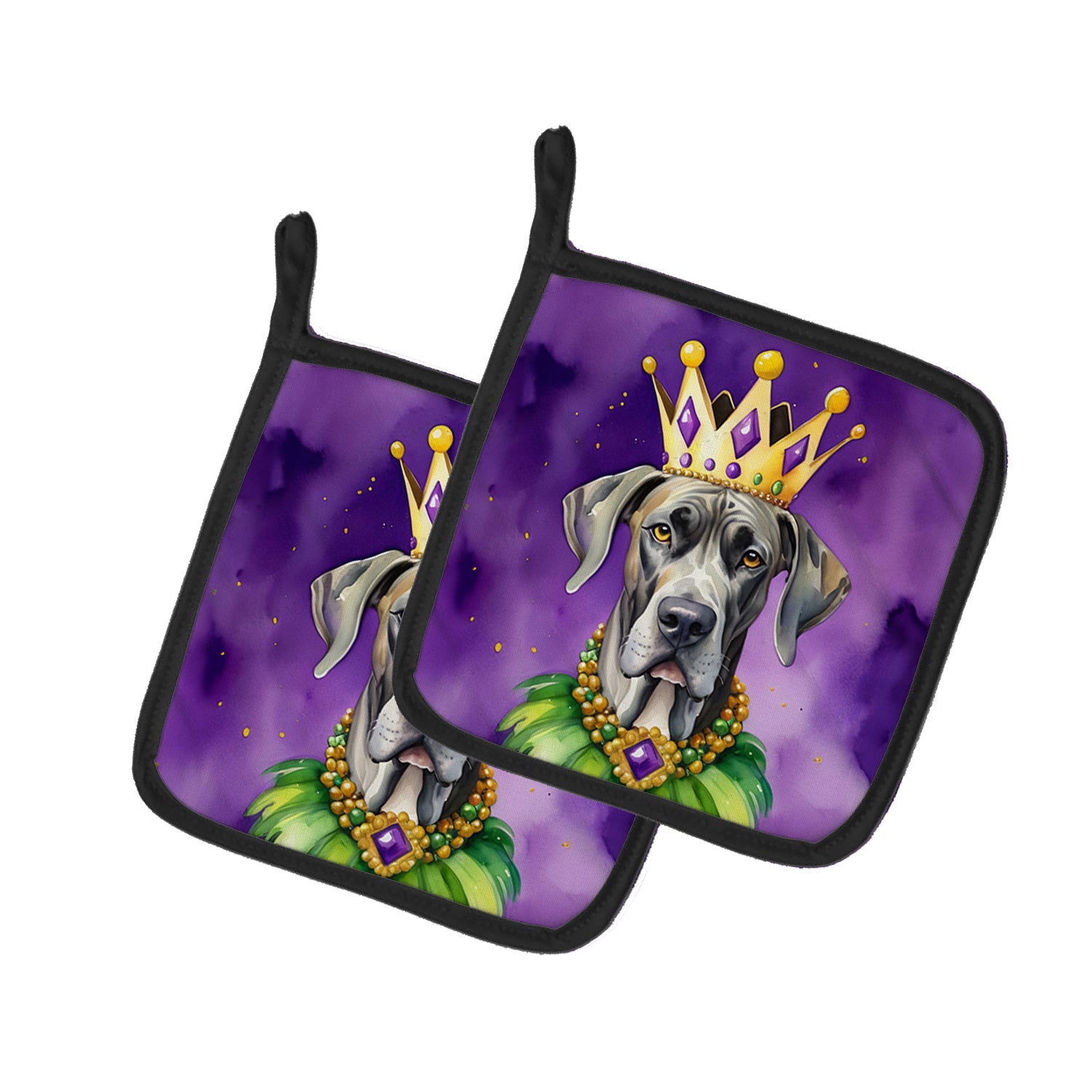 Great Dane King of Mardi Gras Pair of Pot Holders Hot on Sale