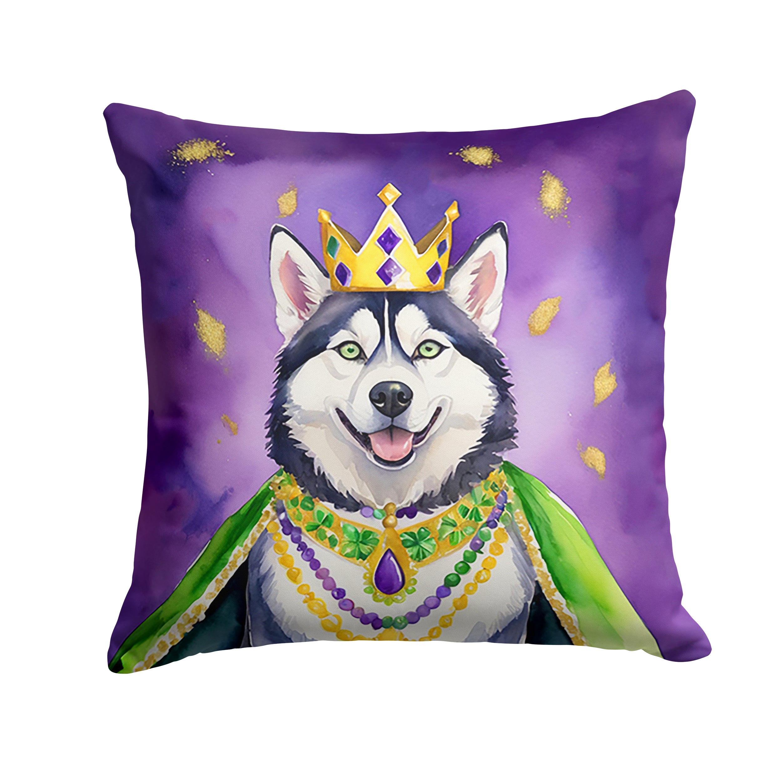 Siberian Husky King of Mardi Gras Throw Pillow Hot on Sale