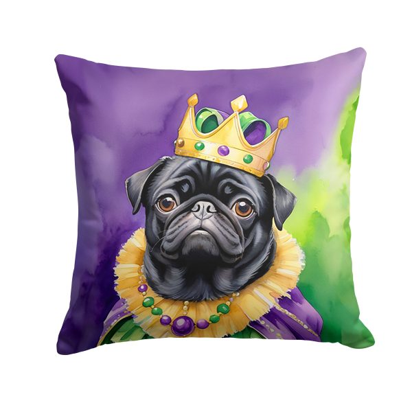 Black Pug King of Mardi Gras Throw Pillow Discount
