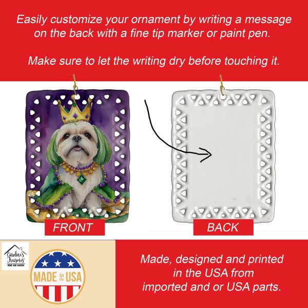 Lhasa Apso King of Mardi Gras Porcelain Ornament Supply - Image 3