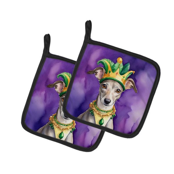 Whippet King of Mardi Gras Pair of Pot Holders on Sale