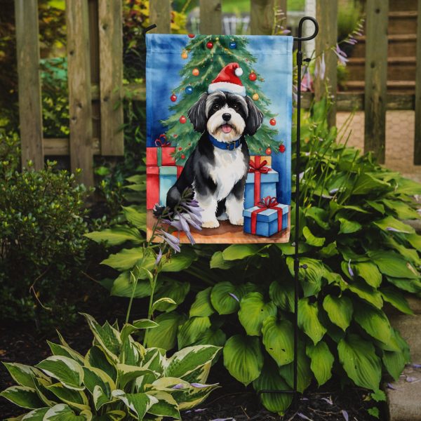 Havanese Christmas Garden Flag – Dog in Reindeer Antlers with Tree & Gifts For Sale - Image 2
