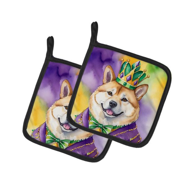 Akita King of Mardi Gras Pair of Pot Holders For Discount