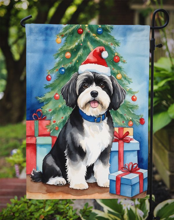 Havanese Christmas Garden Flag – Dog in Reindeer Antlers with Tree & Gifts For Sale - Image 3