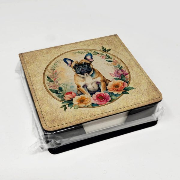 Fawn  French Bulldog and Flowers PU Leather Note Paper Holder Online now - Image 4