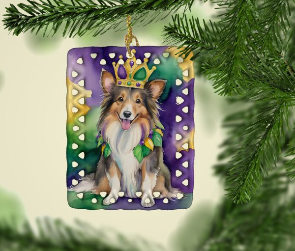 Sheltie King of Mardi Gras Porcelain Ornament For Discount - Image 2