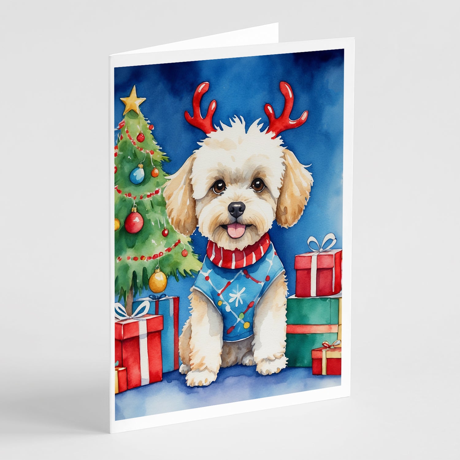 Maltipoo Christmas Reindeer Greeting Cards Pack of 8 For Sale