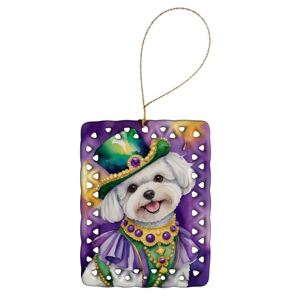 Bichon Frise King of Mardi Gras Porcelain Ornament For Sale