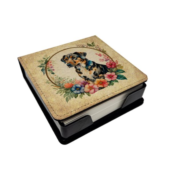 Catahoula Leopard Dog and Flowers PU Leather Note Paper Holder Supply