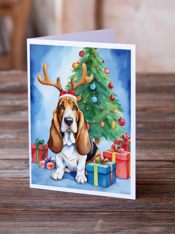 Basset Hound Christmas Reindeer Greeting Cards Pack of 8 Fashion - Image 2