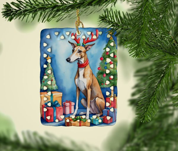 Greyhound Christmas Reindeer Porcelain Ornament Online Sale - Image 2