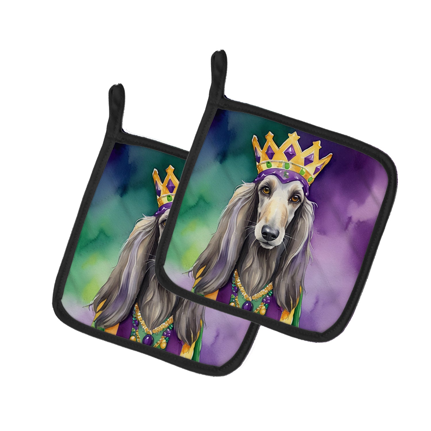 Afghan Hound King of Mardi Gras Pair of Pot Holders Online Sale