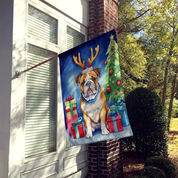 English Bulldog Christmas Reindeer House Flag Online Sale - Image 2