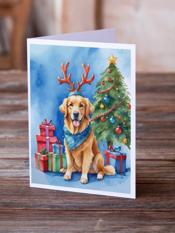 Golden Retriever Christmas Reindeer Greeting Cards Pack of 8 Discount - Image 2