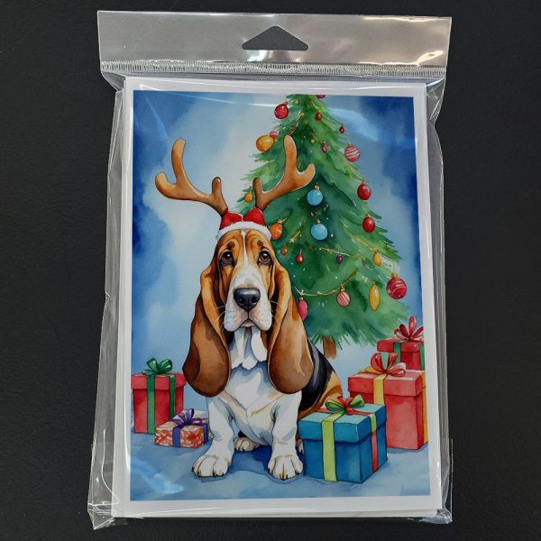 Basset Hound Christmas Reindeer Greeting Cards Pack of 8 Fashion - Image 3