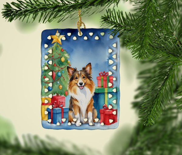 Sheltie Christmas Reindeer Porcelain Ornament For Discount - Image 2