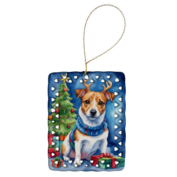 Jack Russell Terrier Christmas Reindeer Porcelain Ornament Online now