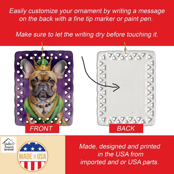 French Bulldog King of Mardi Gras Porcelain Ornament Hot on Sale - Image 3