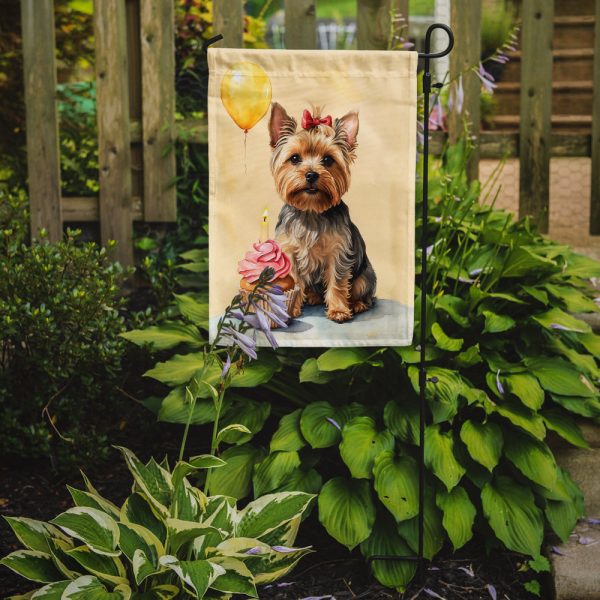 Yorkshire Terrier Happy Birthday Garden Flag –Dog Birthday Cupcake Yard Decor with Balloons Cheap - Image 2