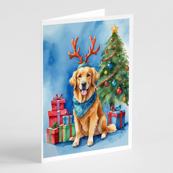 Golden Retriever Christmas Reindeer Greeting Cards Pack of 8 Discount