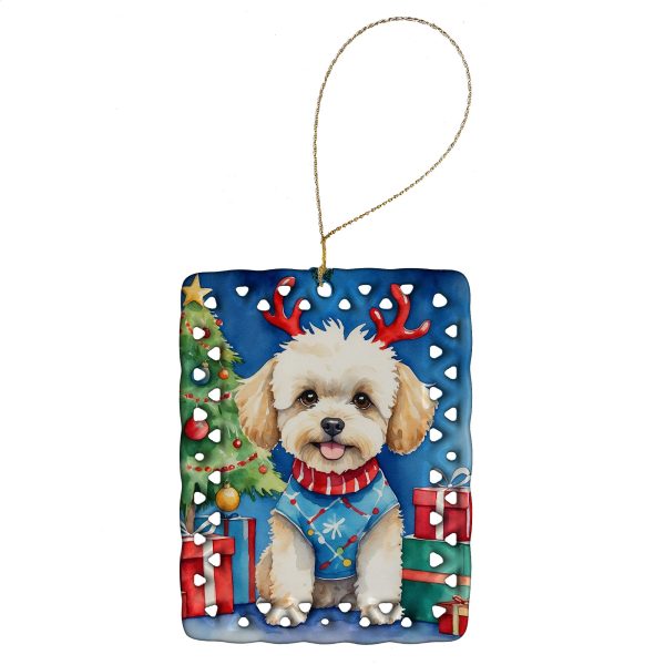 Maltipoo Christmas Reindeer Porcelain Ornament Discount