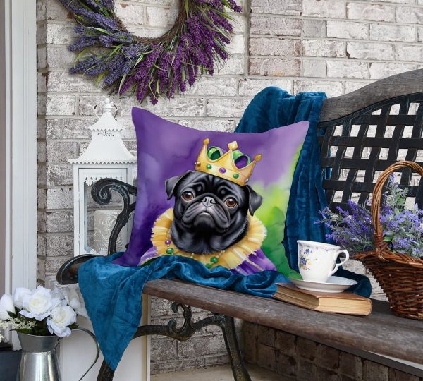 Black Pug King of Mardi Gras Throw Pillow Discount - Image 4