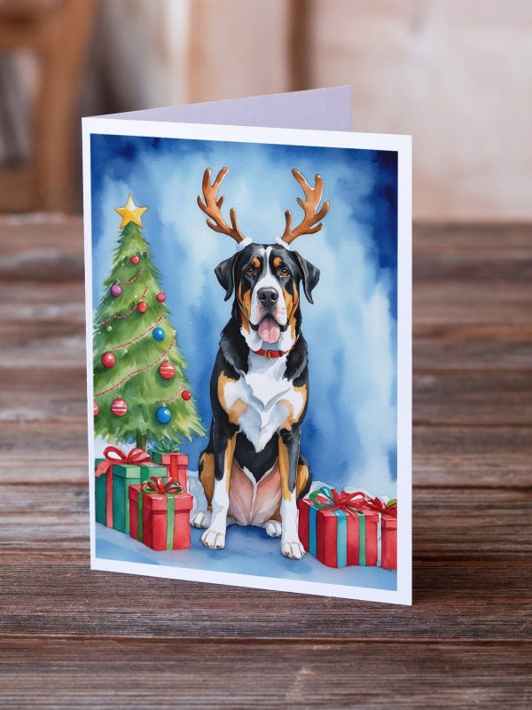 Greater Swiss Mountain Dog Christmas Reindeer Greeting Cards Pack of 8 For Cheap - Image 2