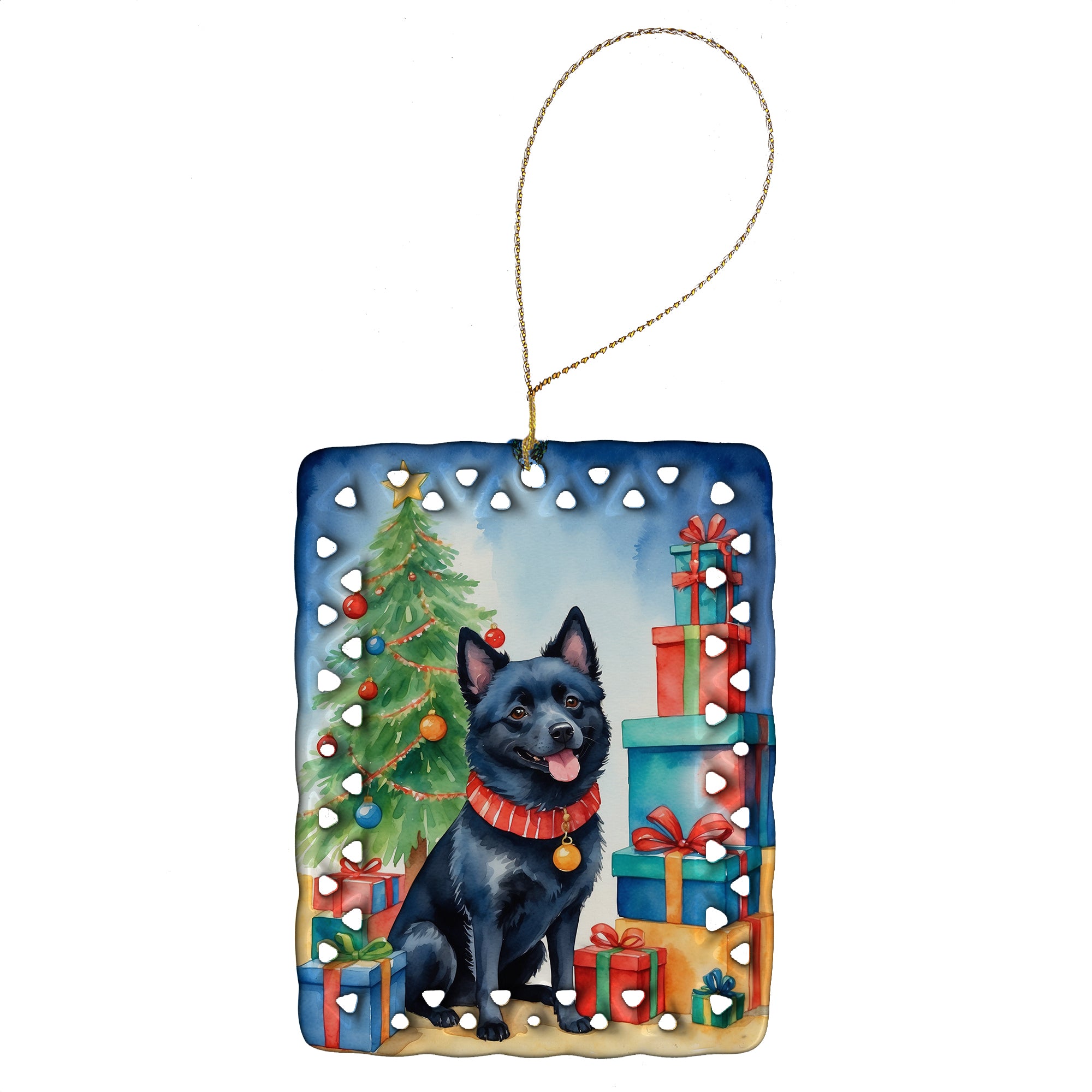 Schipperke Christmas Reindeer Porcelain Ornament Supply