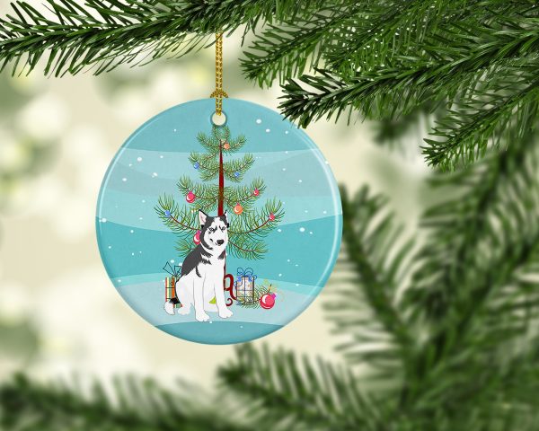 Siberian Husky Silver and White #2 Christmas Ceramic Ornament Online - Image 2