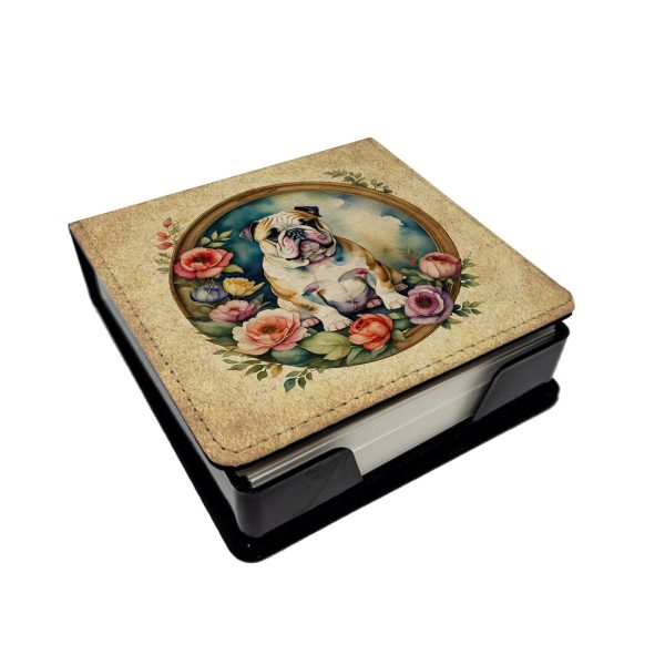 English Bulldog and Flowers PU Leather Note Paper Holder Hot on Sale