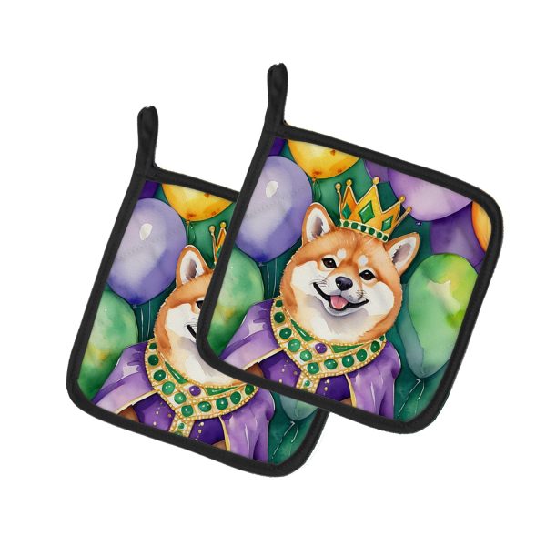 Shiba Inu King of Mardi Gras Pair of Pot Holders For Sale