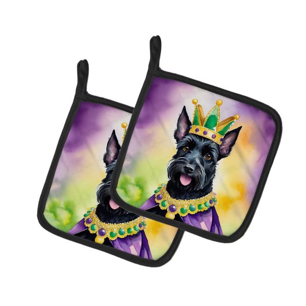 Scottish Terrier King of Mardi Gras Pair of Pot Holders on Sale