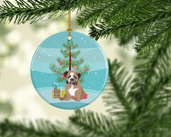 English Bulldog Tricolor #4 Christmas Ceramic Ornament Online now - Image 2