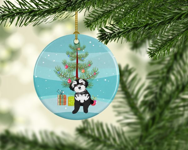 Shih-Tzu Black and White #2 Christmas Ceramic Ornament Fashion - Image 2