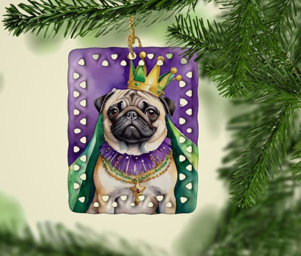 Pug King of Mardi Gras Porcelain Ornament For Sale - Image 2