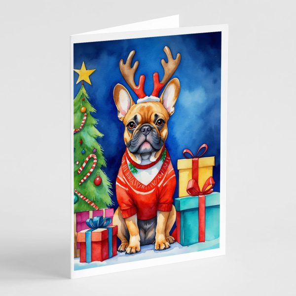 French Bulldog Christmas Reindeer Greeting Cards Pack of 8 For Sale
