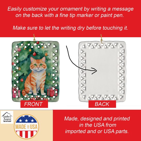 Cheetoh Cat By the Christmas Tree Porcelain Ornament For Cheap - Image 3
