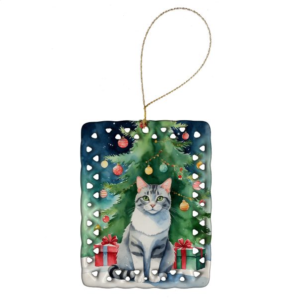 Aegean Cat By the Christmas Tree Porcelain Ornament Online
