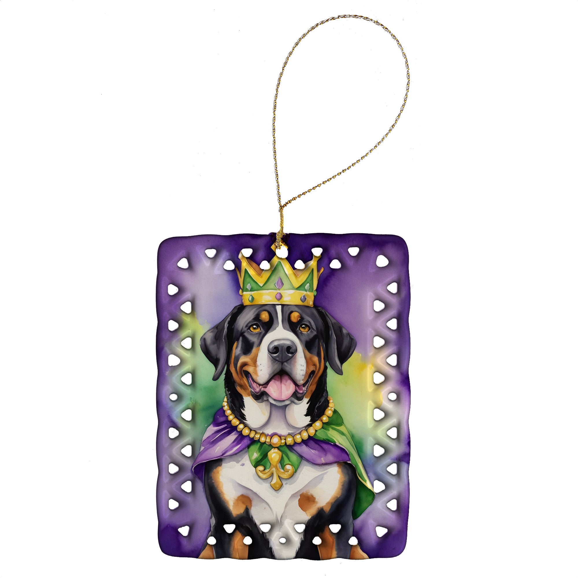Greater Swiss Mountain Dog King of Mardi Gras Porcelain Ornament For Discount